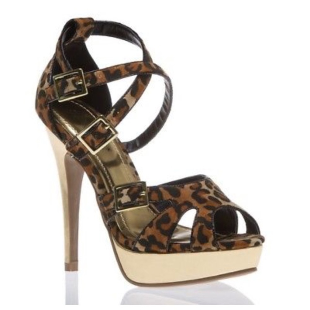 Shoe dazzle leopard gold platform heel